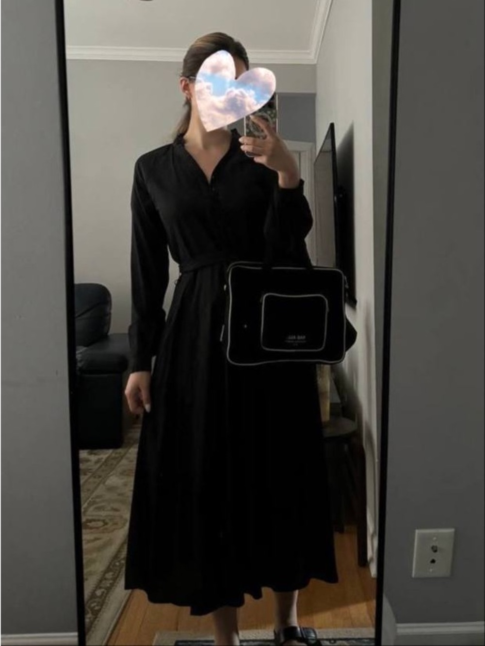 Tommy Hilfiger Black Long-Sleeve Midi Shirt Dress size 2